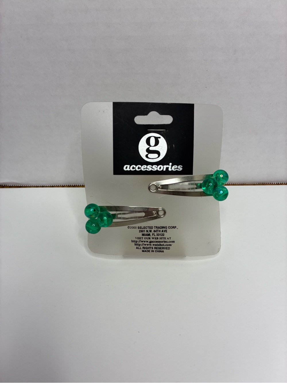Vintage Y2K Metal Snap Hair Clips Translucent Green Bead Clusters 2 Pack 2000's